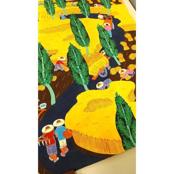 Chinese Folk Art Painting Gouache Farmer Great Harvest FarmHouse Decor 31x21.5" - Picture 2 of 14